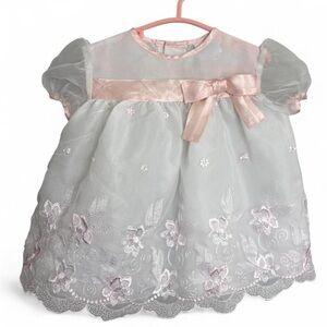 Vintage Bonnie Jean Pink and White Baby Dress